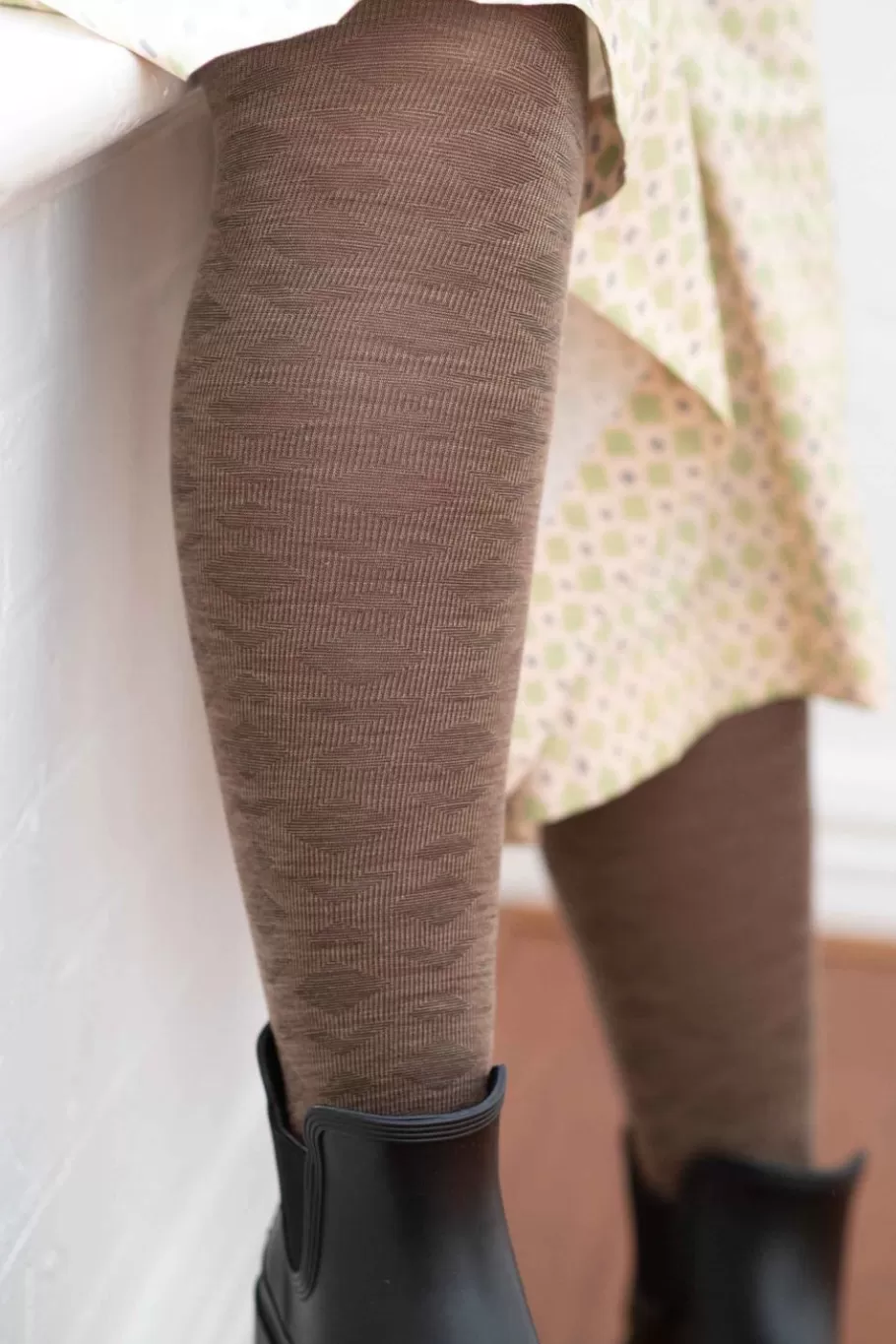 Women Lazybones Deco Brown Wool Tights