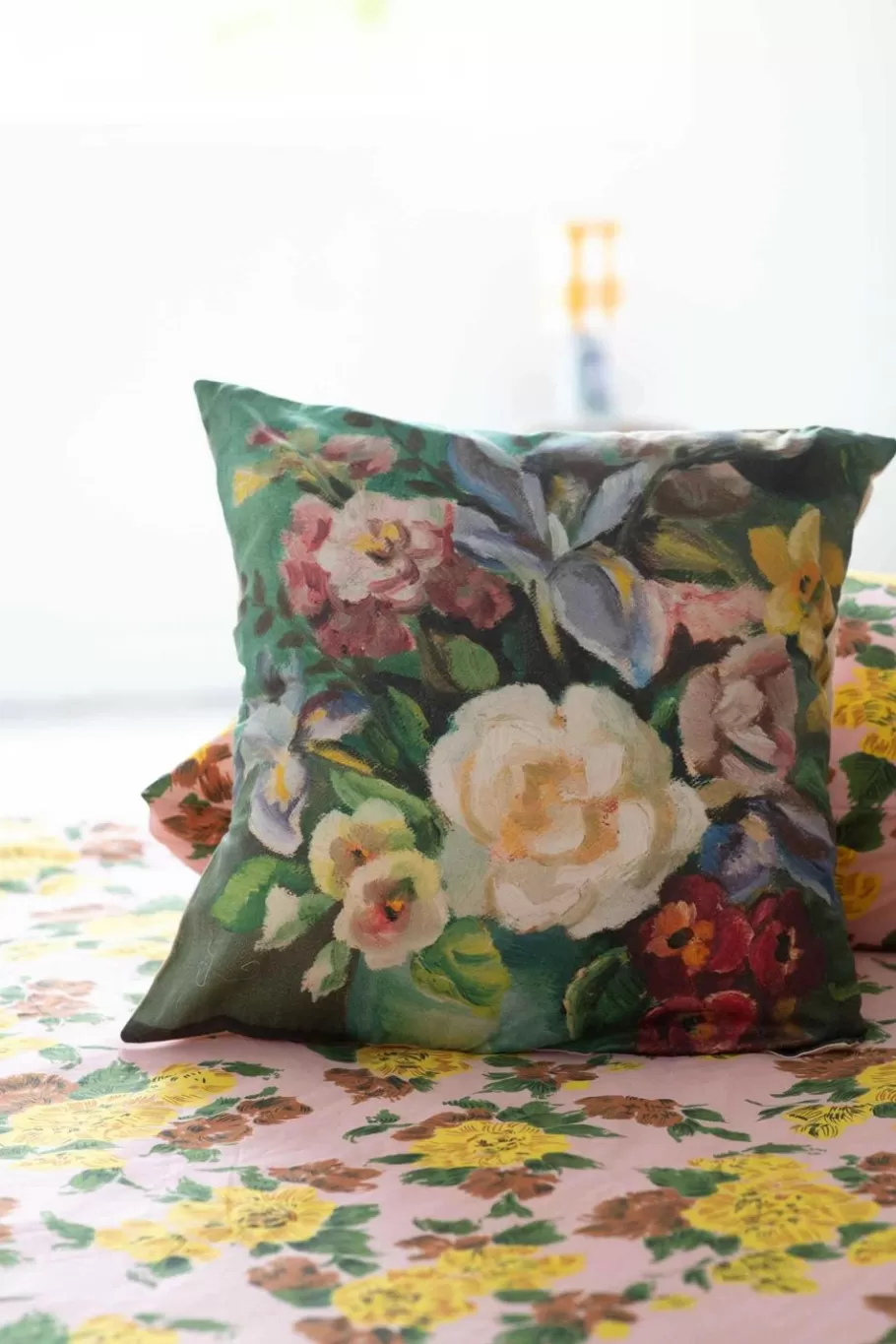 Women Lazybones Painted Flowers Cushion Cover *Organic Cotton
