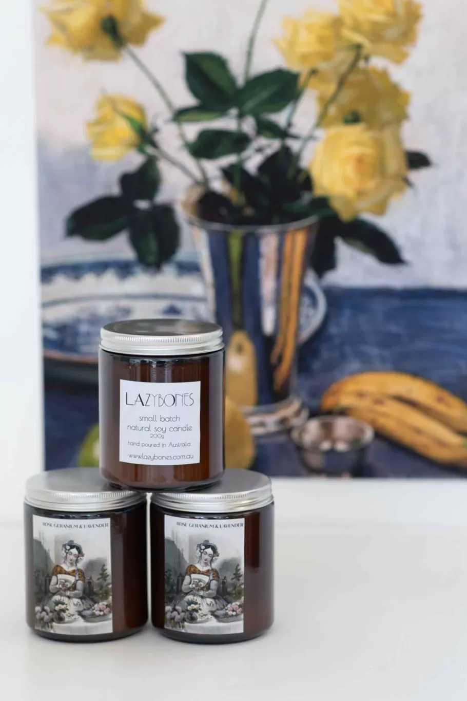 rose_geranium__lavender_soy_candle_3.webp Women Lazybones Rose Geranium & Lavender Soy Candle