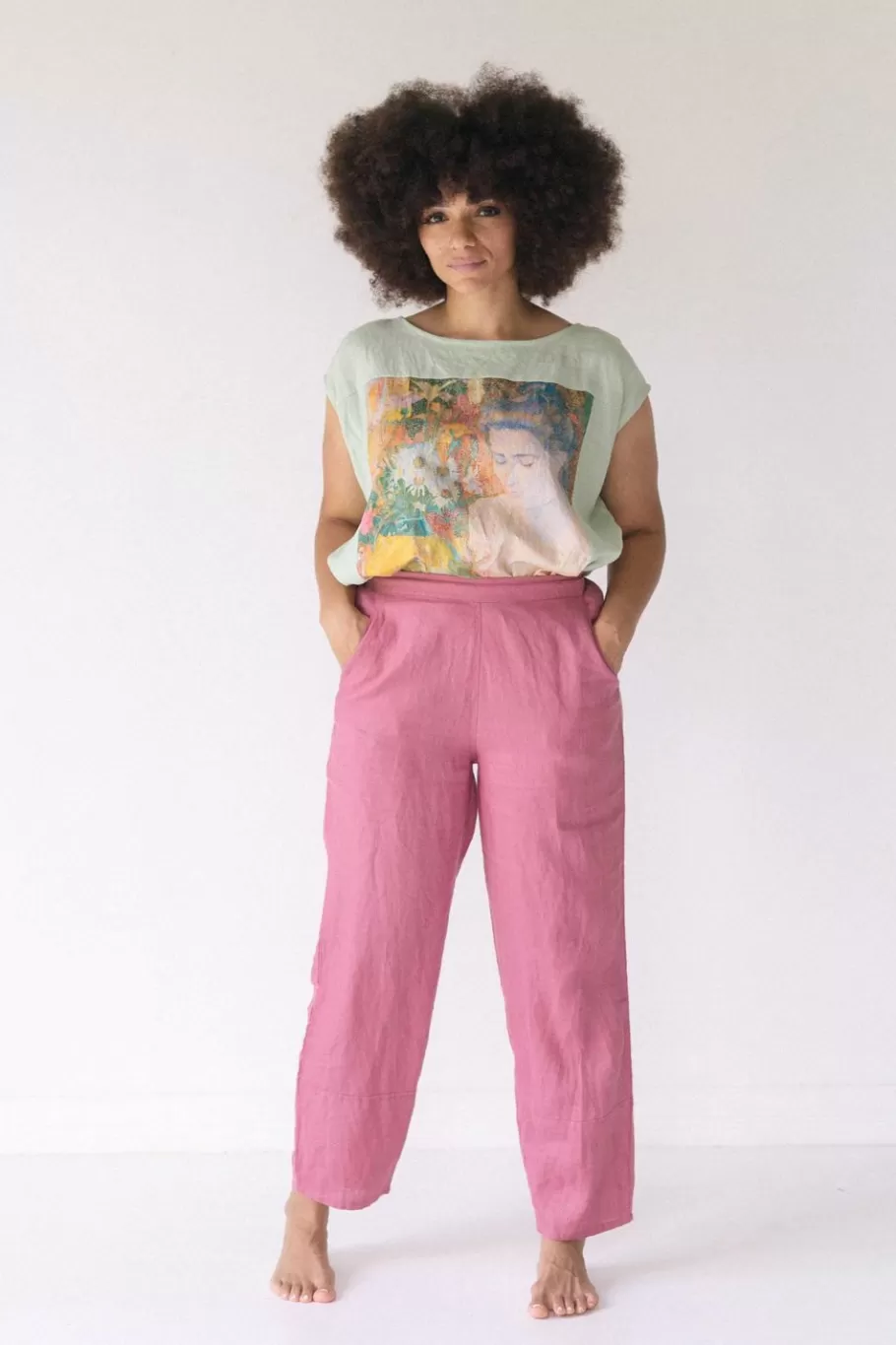 Women Lazybones Sara Linen Pant In Rose